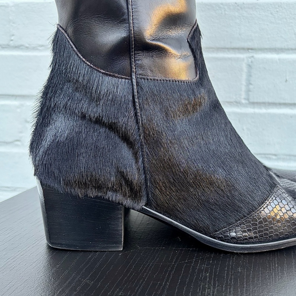 VTG Aquatalia Mixed-Media Leather Snakeskin & Calf Hair Boots, SZ 8 MSRP $695 - Picture 3 of 11